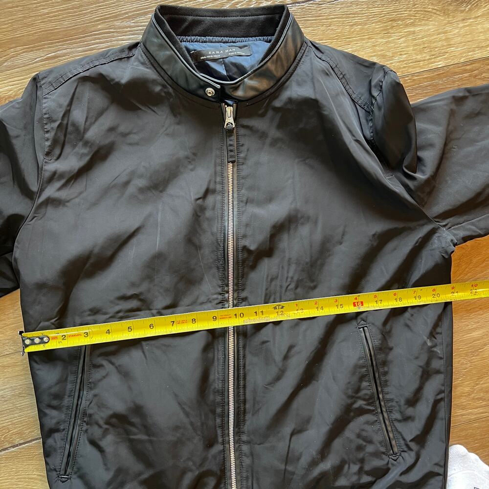 ZARA MAN Zip Up Bomber Jacket Faux Leather Trim Size XL In Black - Picture 3 of 7